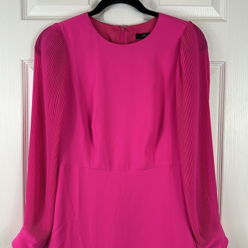 NWT J.Crew bright pink pleated sleeve a line dress sz 2 - Picture 5 of 12